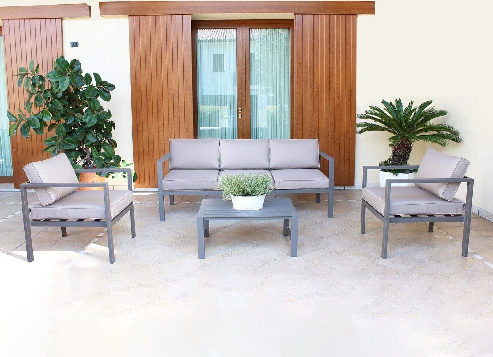 Salottino moderno per esterno "Ibiza" in alluminio con cuscini da giardino e veranda in Set di mobili Decor Space - Altamura, commercioVirtuoso.it