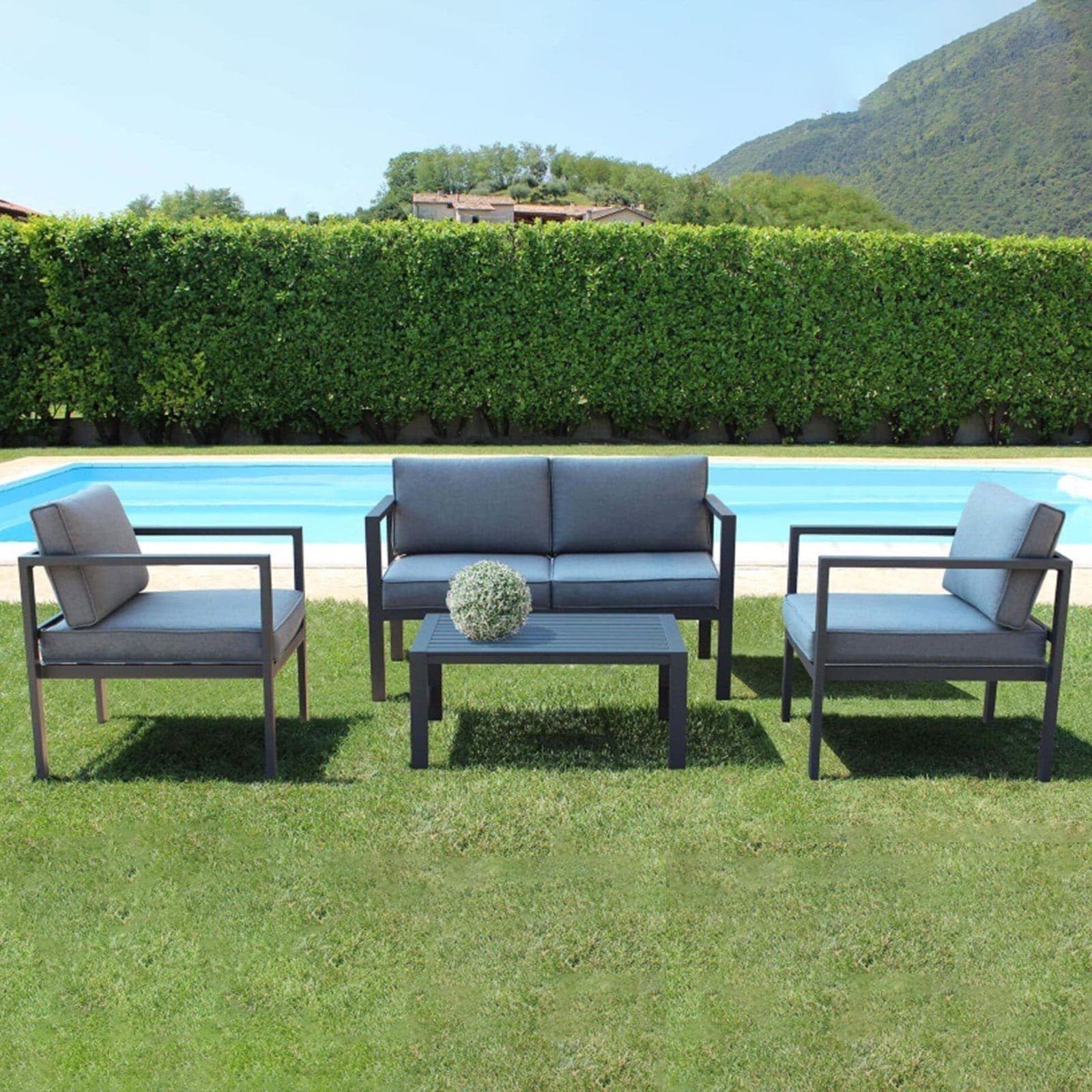 Salottino moderno per esterno "Ibiza" in alluminio con cuscini da giardino e veranda in Set di mobili Decor Space - Altamura, commercioVirtuoso.it