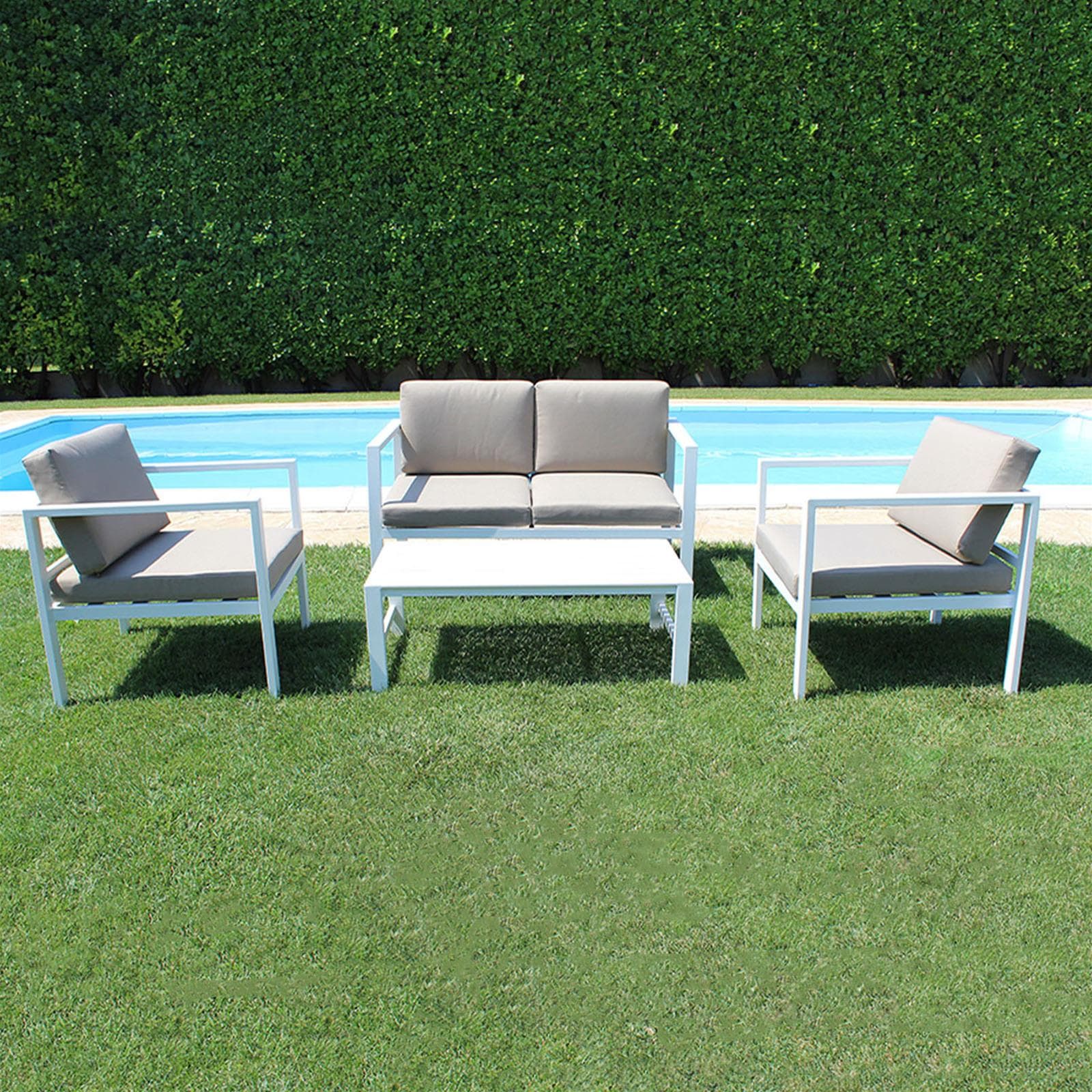 Salottino moderno per esterno "Ibiza" in alluminio con cuscini da giardino e veranda in Set di mobili Decor Space - Altamura, commercioVirtuoso.it