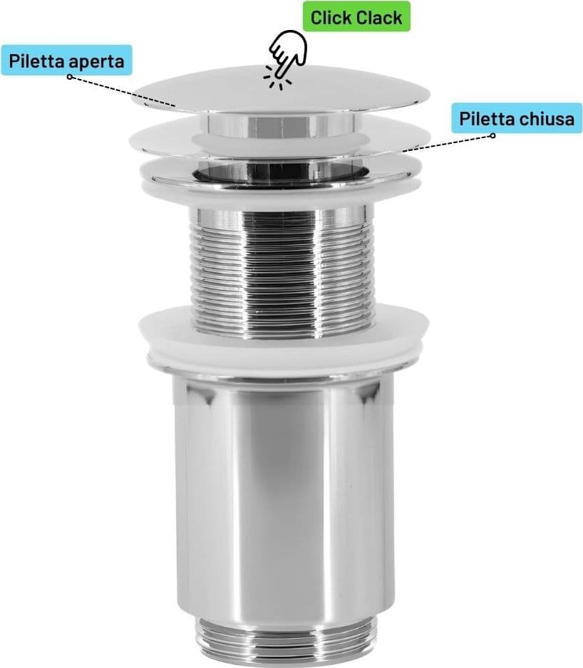 Piletta Universale Miscelatore Ottone Lavabo Bidet Click Clack Tappo Vasca Bagno - 12