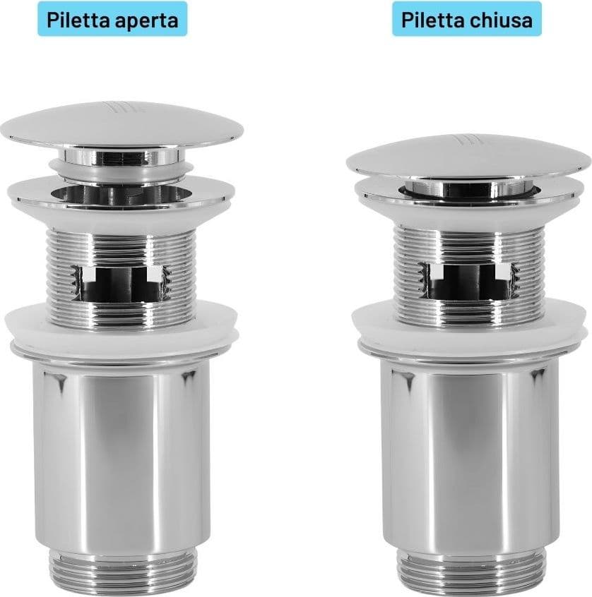 Piletta Universale Miscelatore Ottone Lavabo Bidet Click Clack Tappo Vasca Bagno - 3