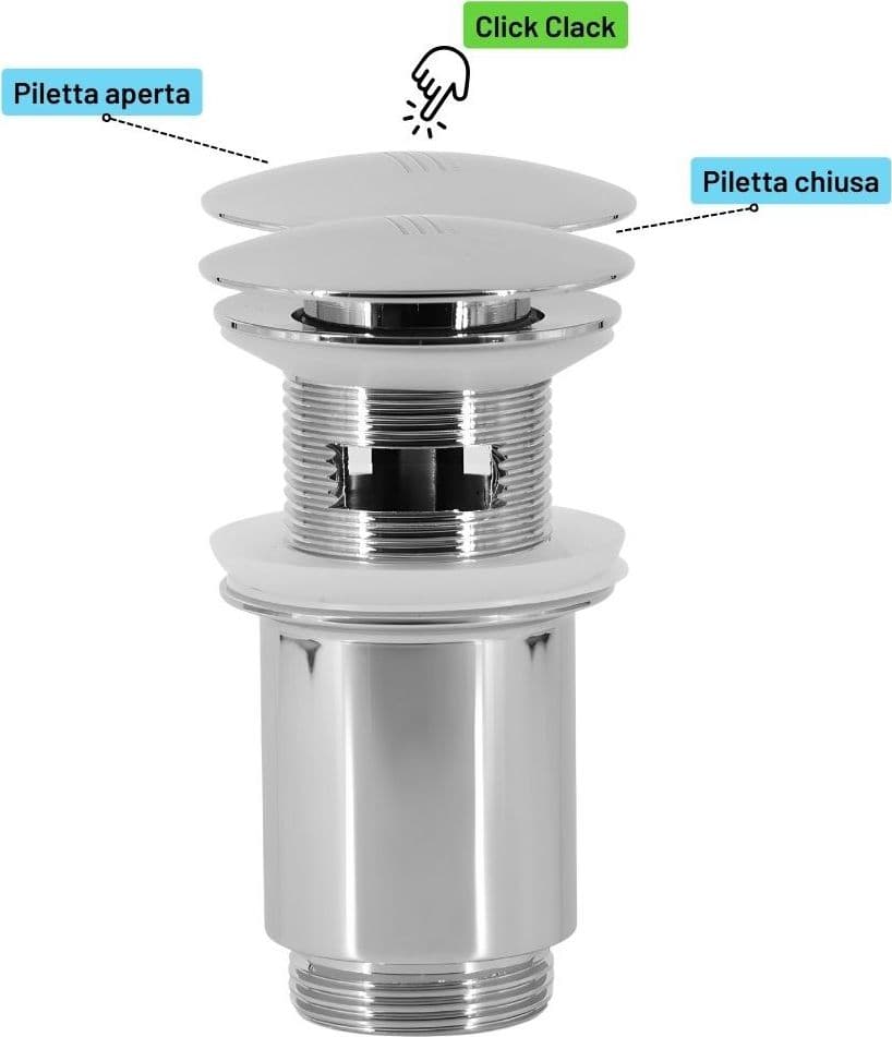 Piletta Universale Miscelatore Ottone Lavabo Bidet Click Clack Tappo Vasca Bagno - 5