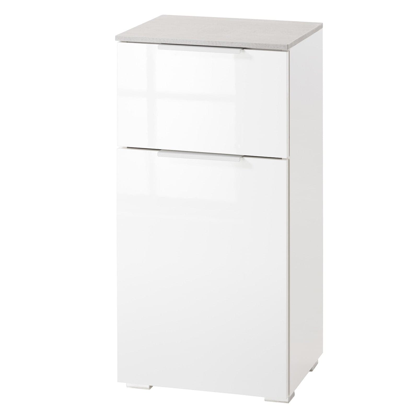 Base singola da bagno bianco lucido e cemento h 82 cm con 1 anta ed 1 cassetto in legno in Mobili a terra Decor Space - Altamura, commercioVirtuoso.it