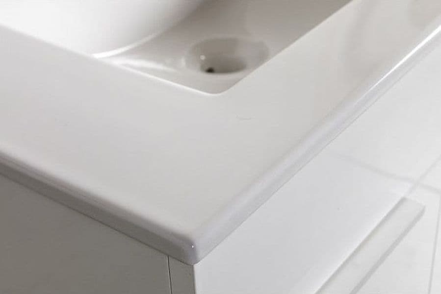 Mobile bagno sospeso con lavabo in ceramica bianco lucido e cemento h 58 cm con 2 ante in legno in Mobili a terra Decor Space - Altamura, commercioVirtuoso.it