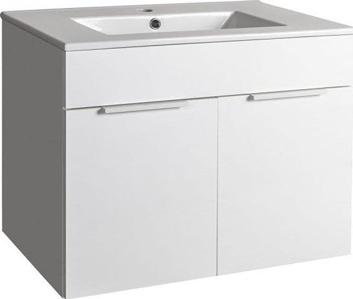 Mobile bagno sospeso con lavabo in ceramica bianco lucido e cemento h 58 cm con 2 ante in legno in Mobili a terra Decor Space - Altamura, commercioVirtuoso.it