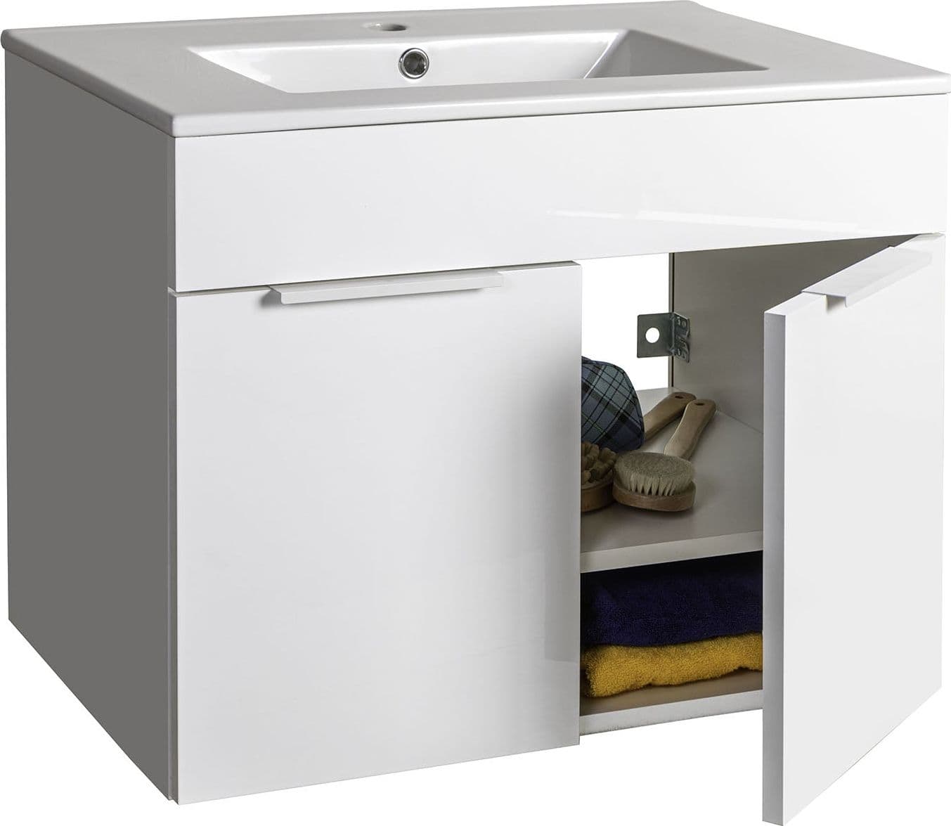 Mobile bagno sospeso con lavabo in ceramica bianco lucido e cemento h 58 cm con 2 ante in legno in Mobili a terra Decor Space - Altamura, commercioVirtuoso.it