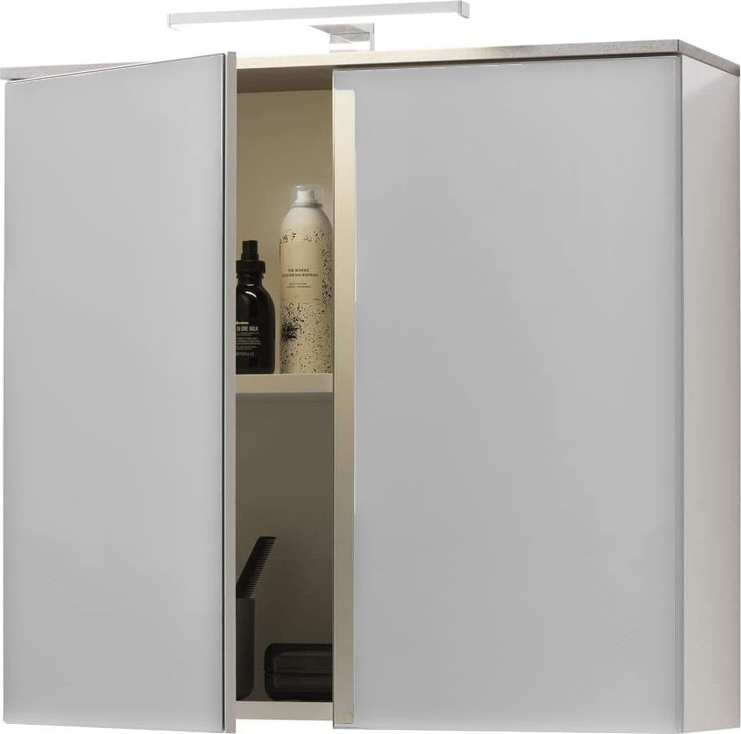 Pensile da Bagno Galaverna Bianco Lucido e Cemento con 2 ante Specchiate con Lampade a LED in Mobili a muro Decor Space - Altamura, commercioVirtuoso.it