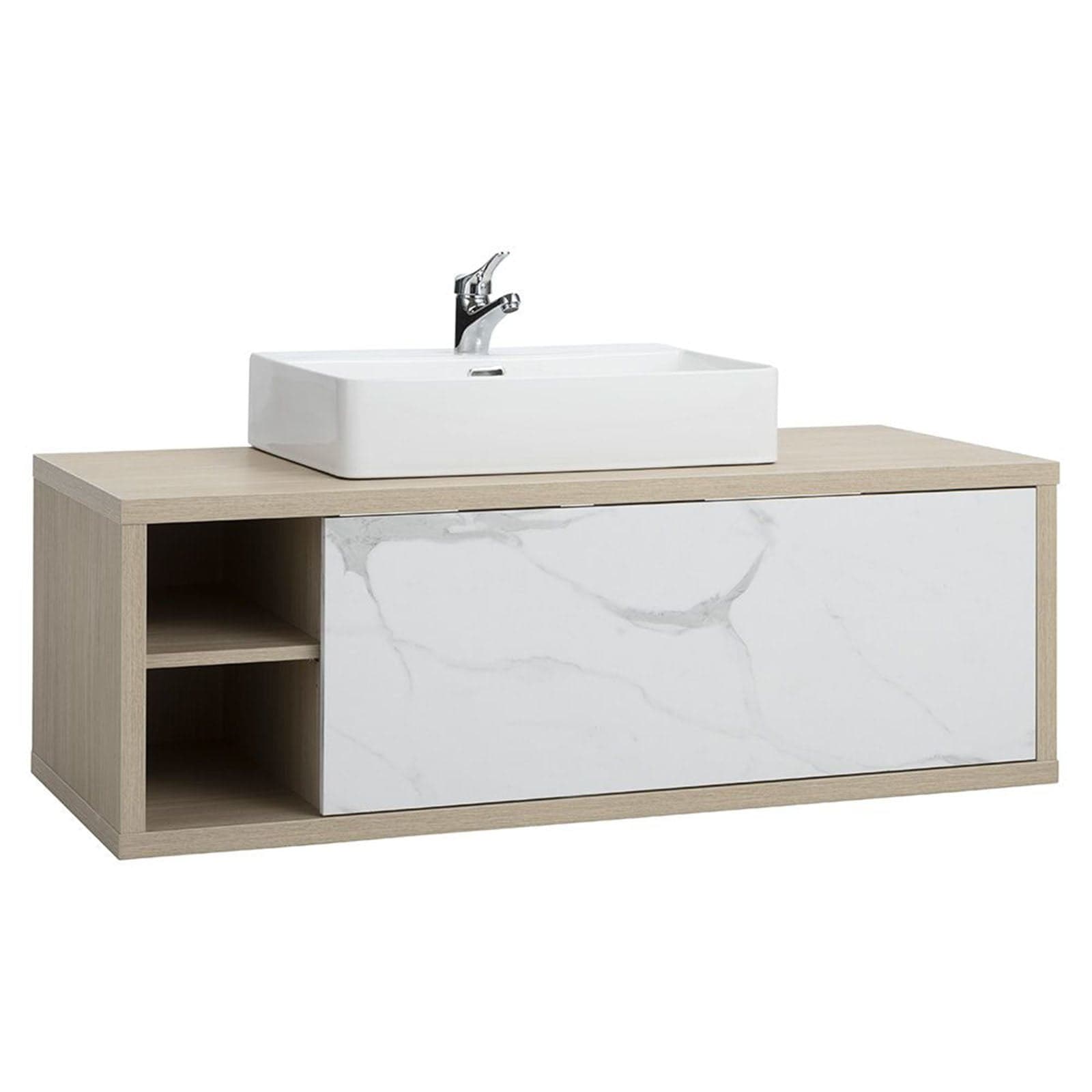 Mobili da bagno sospeso completo con lavabo, colonna e cassettiera rovere e marmo in Mobili a terra Decor Space - Altamura, commercioVirtuoso.it