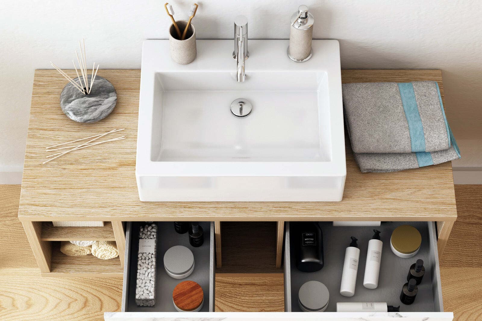 Mobili da bagno sospeso completo con lavabo, colonna e cassettiera rovere e marmo Casa e cucina/Bagno/Mobili da bagno/Mobiletti e armadietti/Mobili a terra Decor Space - Altamura, Commerciovirtuoso.it