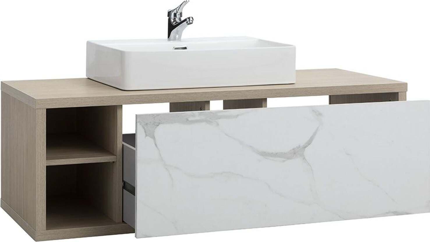 Mobili da bagno sospeso completo con lavabo, colonna e cassettiera rovere e marmo Casa e cucina/Bagno/Mobili da bagno/Mobiletti e armadietti/Mobili a terra Decor Space - Altamura, Commerciovirtuoso.it