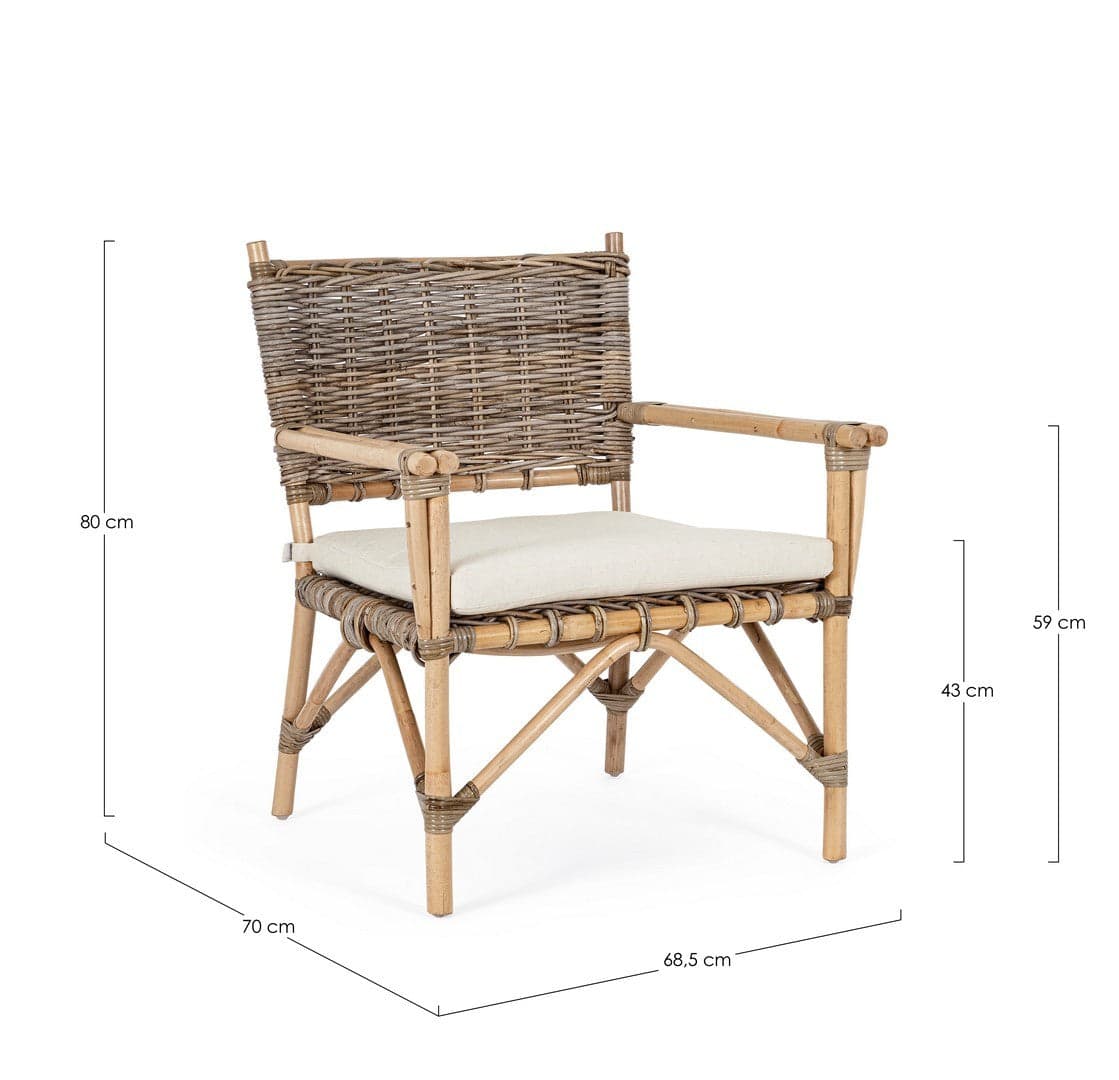 Poltrona "Tarifa" con cuscini, struttura in rattan, intreccio in kubu, per esterno in Poltrone Decor Space - Altamura, commercioVirtuoso.it