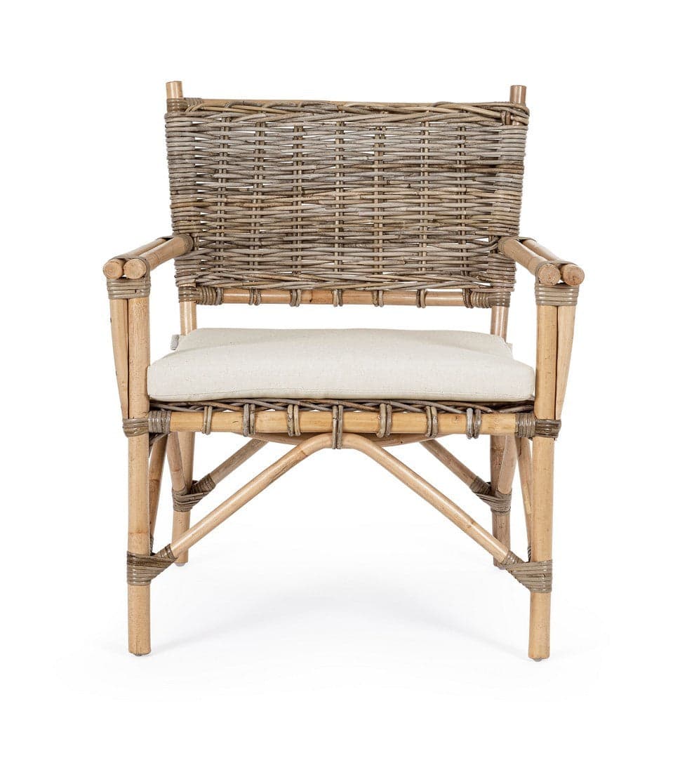 Poltrona "Tarifa" con cuscini, struttura in rattan, intreccio in kubu, per esterno in Poltrone Decor Space - Altamura, commercioVirtuoso.it