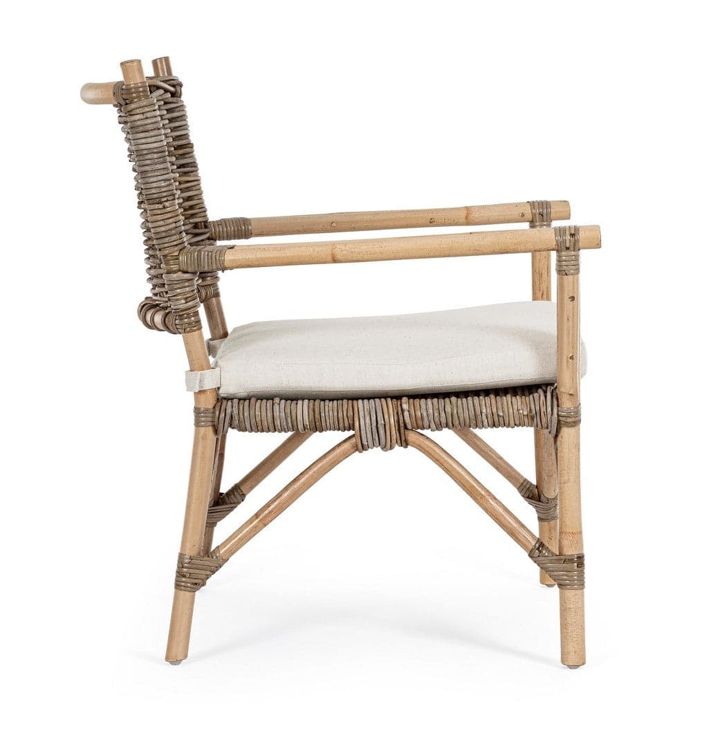 Poltrona "Tarifa" con cuscini, struttura in rattan, intreccio in kubu, per esterno in Poltrone Decor Space - Altamura, commercioVirtuoso.it