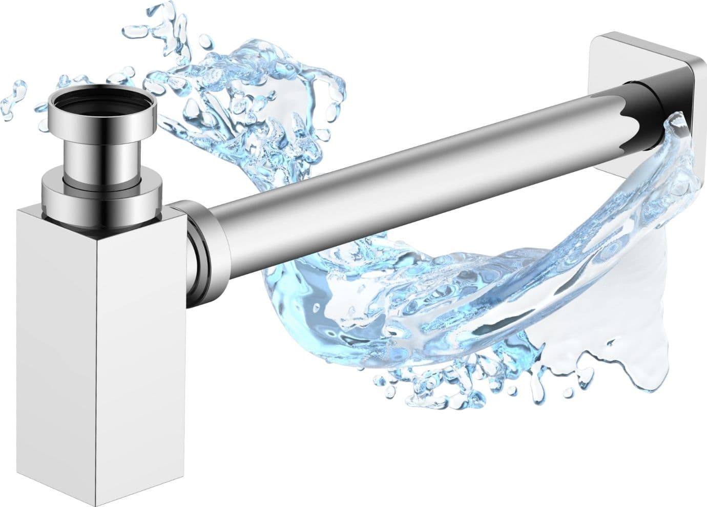 Sifone Tubo di Scarico in Ottone Cromato Quadro per Lavabo Lavandino Bagno da 1.1/4” - 2