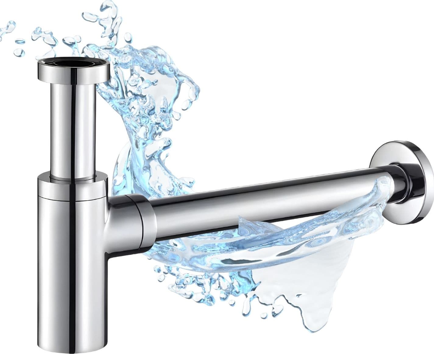 Sifone Tubo di Scarico in Ottone Cromato Tondo per Lavabo Lavandino Bagno da 1.1/4 - 5