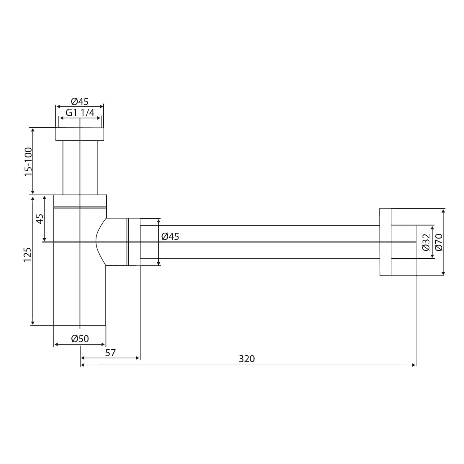 Sifone Tubo di Scarico in Ottone Cromato Tondo per Lavabo Lavandino Bagno da 1.1/4 - 7