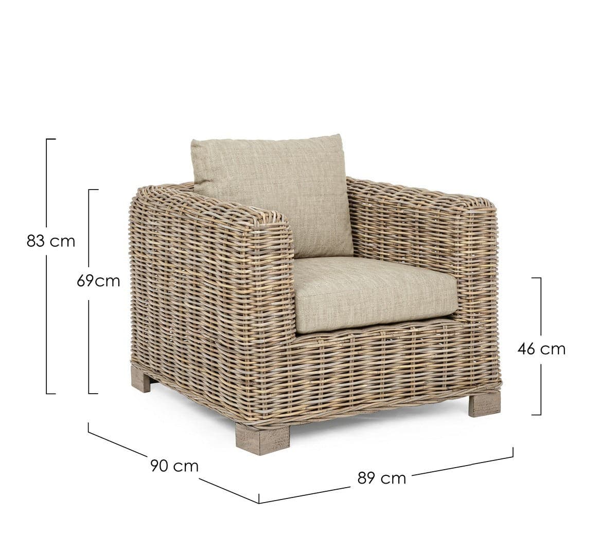 Poltrona "Fortaleza" con struttura in legno di mango e rattan, con braccioli, per esterno in Poltrone Decor Space - Altamura, commercioVirtuoso.it