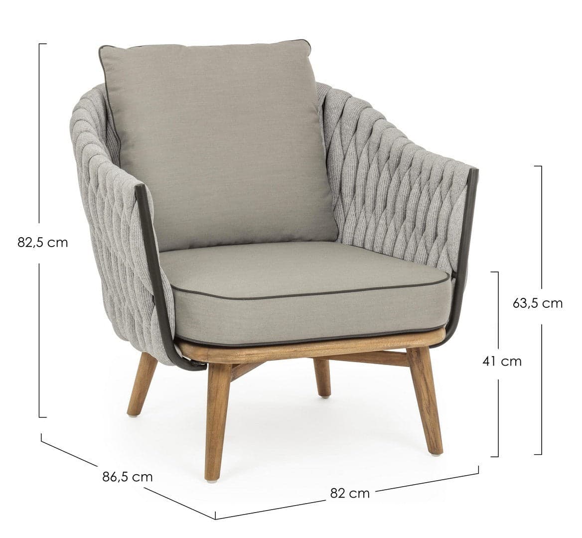 Poltrona "Xenia" con cuscini, struttura in alluminio verniciato, gambe in legno per esterno in Poltrone Decor Space - Altamura, commercioVirtuoso.it