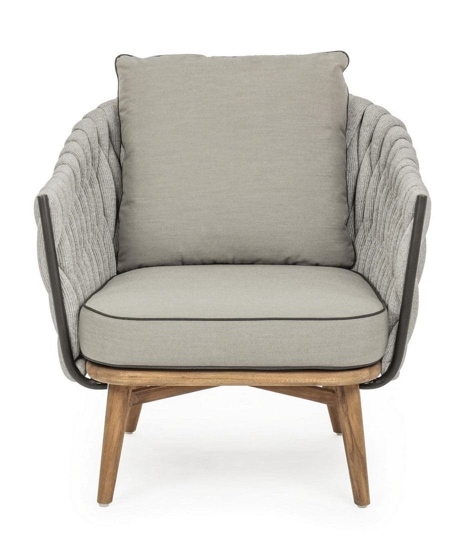 Poltrona "Xenia" con cuscini, struttura in alluminio verniciato, gambe in legno per esterno in Poltrone Decor Space - Altamura, commercioVirtuoso.it