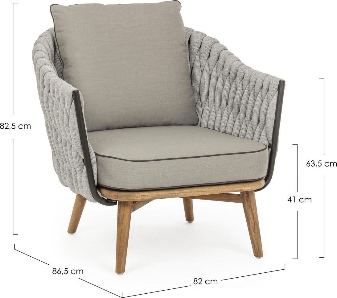Poltrona "xenia" Con Cuscini, Struttura In Alluminio Verniciato, Gambe In Legno Per Esterno Giardino e giardinaggio/Arredamento da giardino e accessori/Poltrone Decor Space - Altamura, Commerciovirtuoso.it