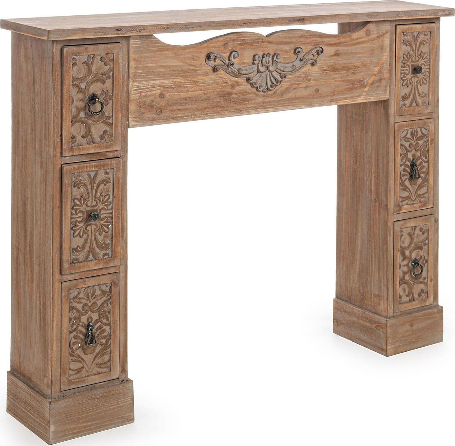 Cornice per camino in legno marrone, decorazione "Decor Flame" h 95 cm – Andrea Bizzotto Spa – tavolo