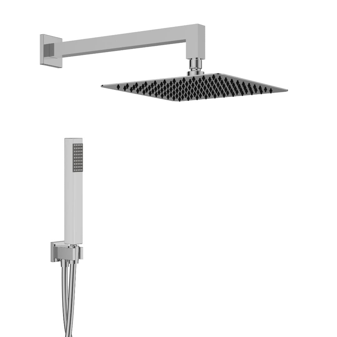 Kit Doccia con soffione quadro cm 25x25 con braccio doccino e flessibile da cm 150 - 19