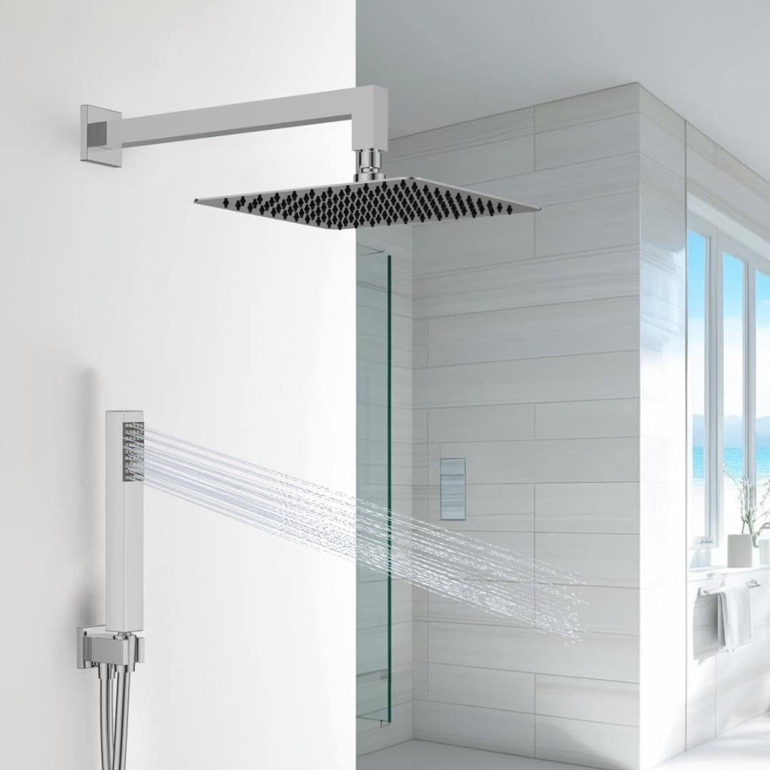 Kit Doccia con soffione quadro cm 25x25 con braccio doccino e flessibile da cm 150 - 3