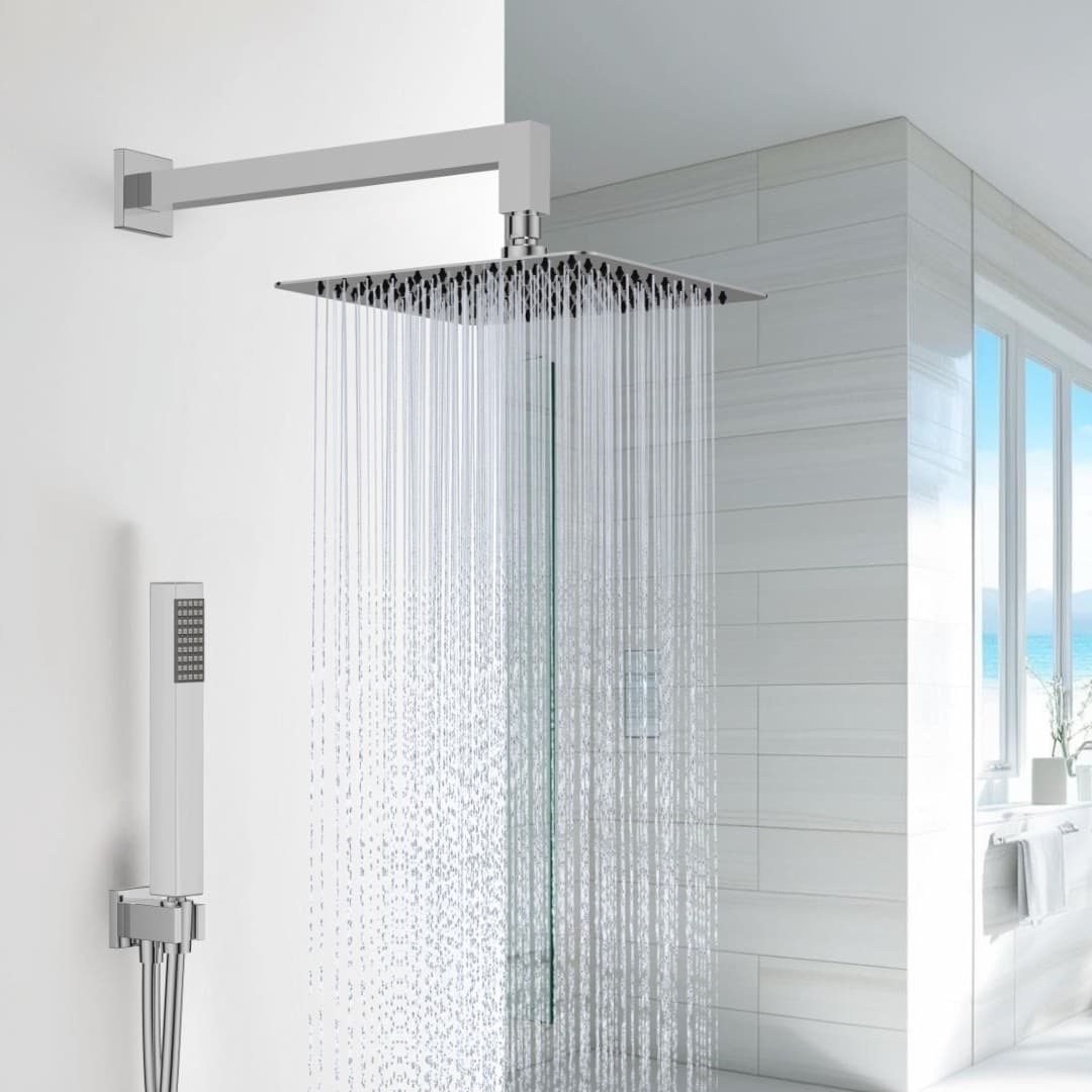 Kit Doccia con soffione quadro cm 25x25 con braccio doccino e flessibile da cm 150 - 8
