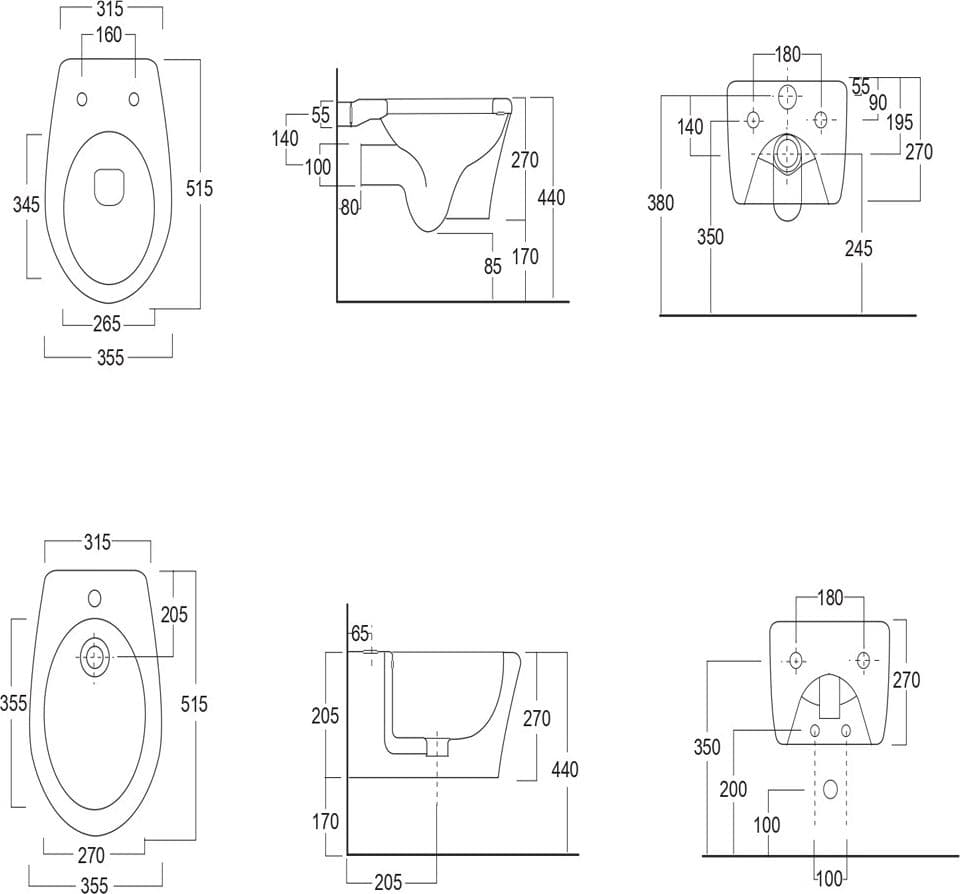 Sanitari in Ceramica Sospesi Vaso WC + Bidet + Sedile Made in Italy Con/Senza Staffe - 2