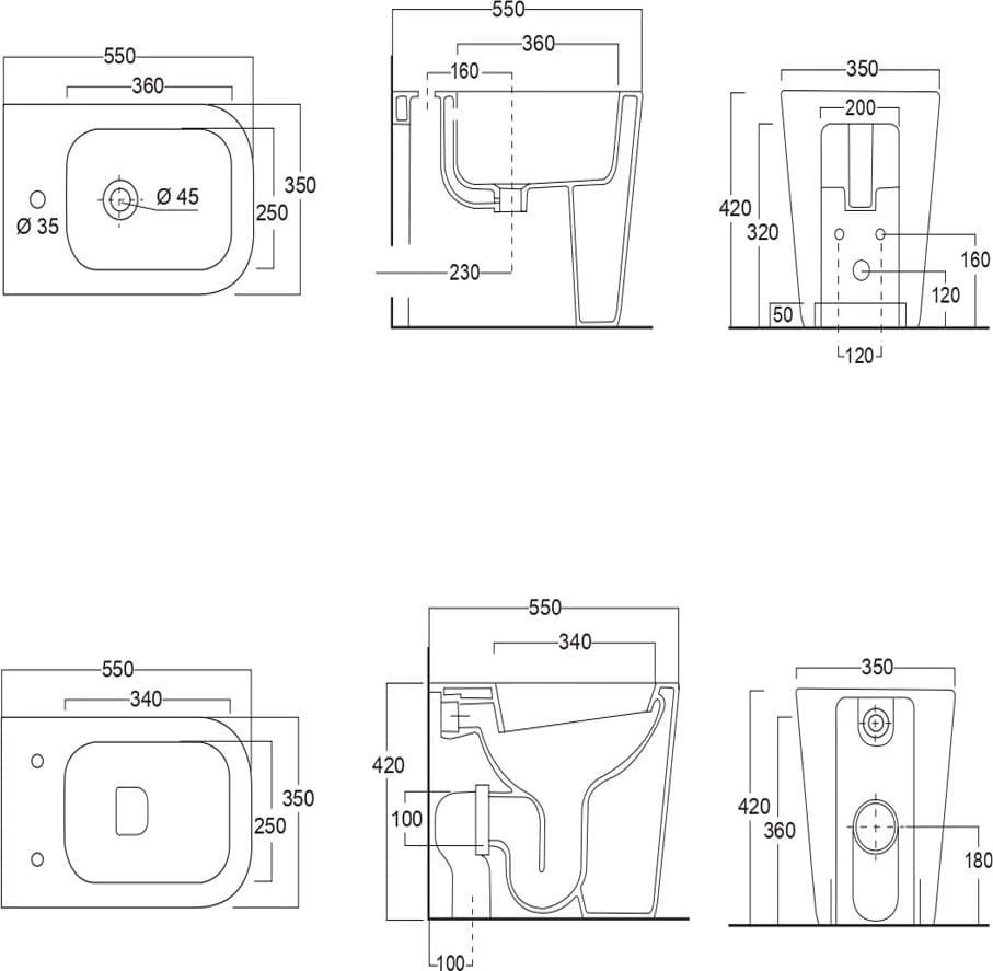 Sanitari in Ceramica A Pavimento Filo Parete Vaso WC + Bidet + Sedile Made in Italy - 2