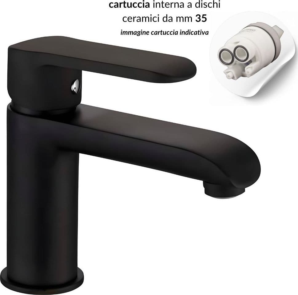 Miscelatore Rubinetto Puma per Lavabo in Ottone Colore Nero Opaco con Piletta - 5