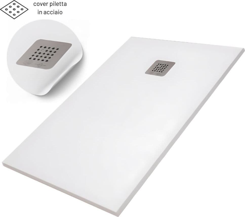 Piatto Doccia Mineral Marmo Resina Bianco Opaco Liscio h3,5 cm - 27
