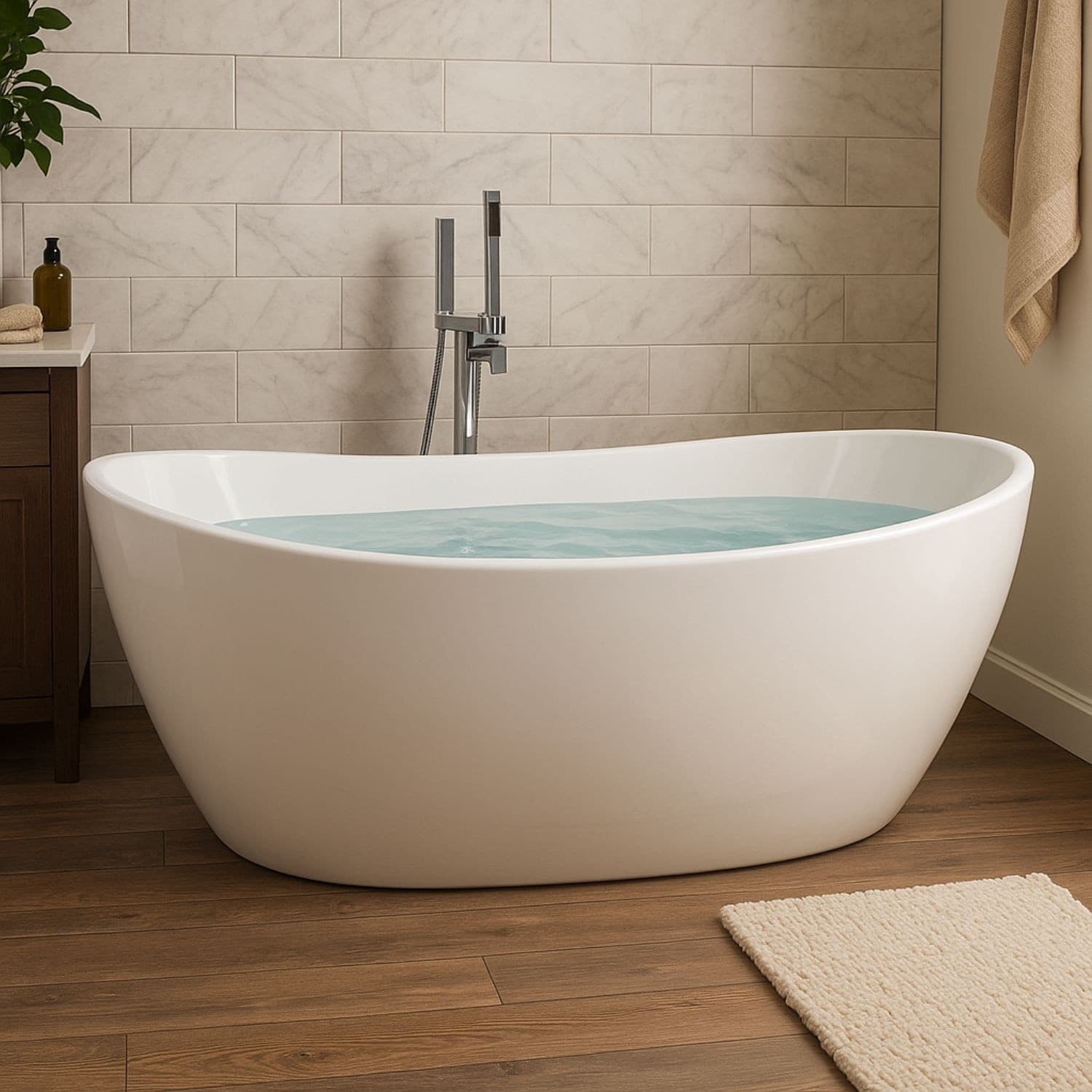 Vasca Da Bagno Freestanding Ovale in Acrilico colore Bianco Lucido - 4
