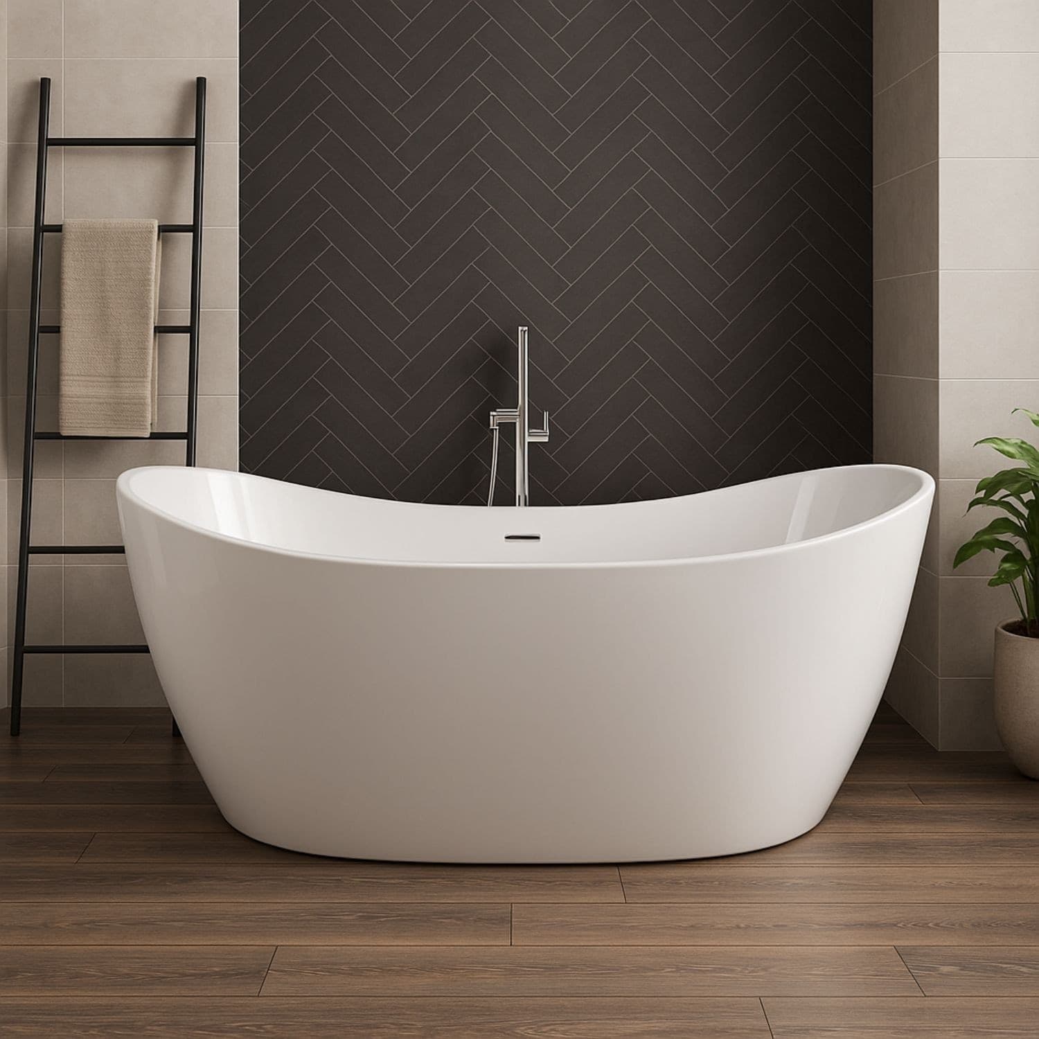 Vasca Da Bagno Freestanding Ovale in Acrilico colore Bianco Lucido - 5