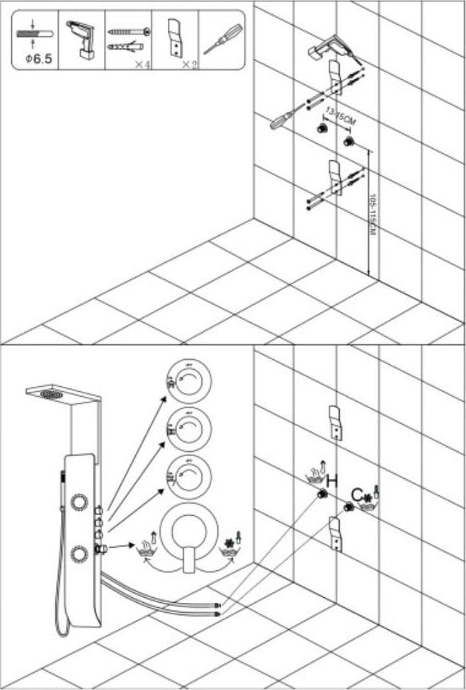 Colonna Doccia TEC Alluminio Bianco  Nero Getti Idro Arredamento H150xL22 - 4