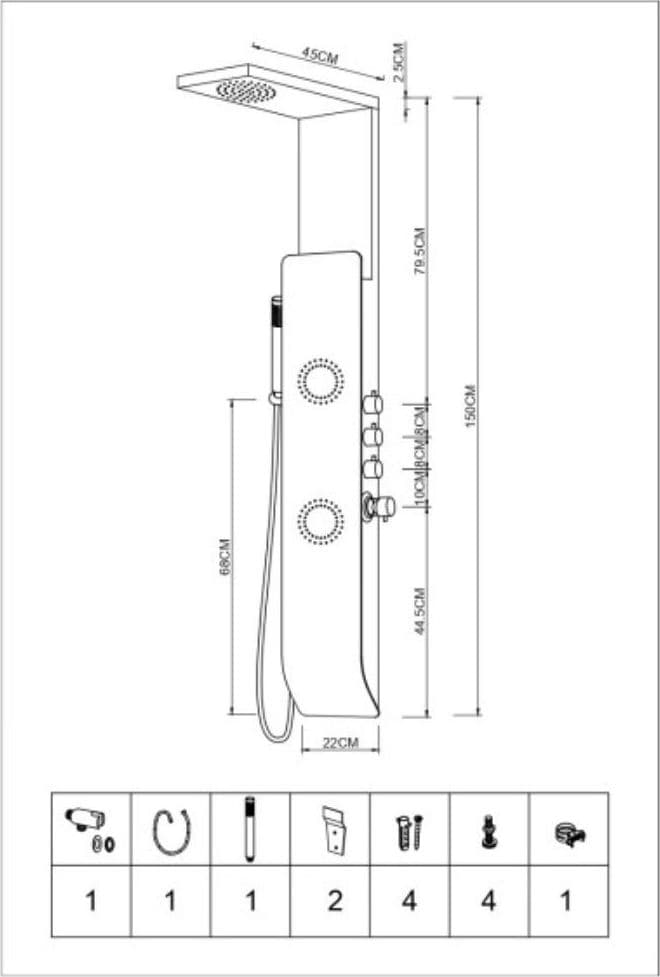 Colonna Doccia TEC Alluminio Bianco  Nero Getti Idro Arredamento H150xL22 - 5
