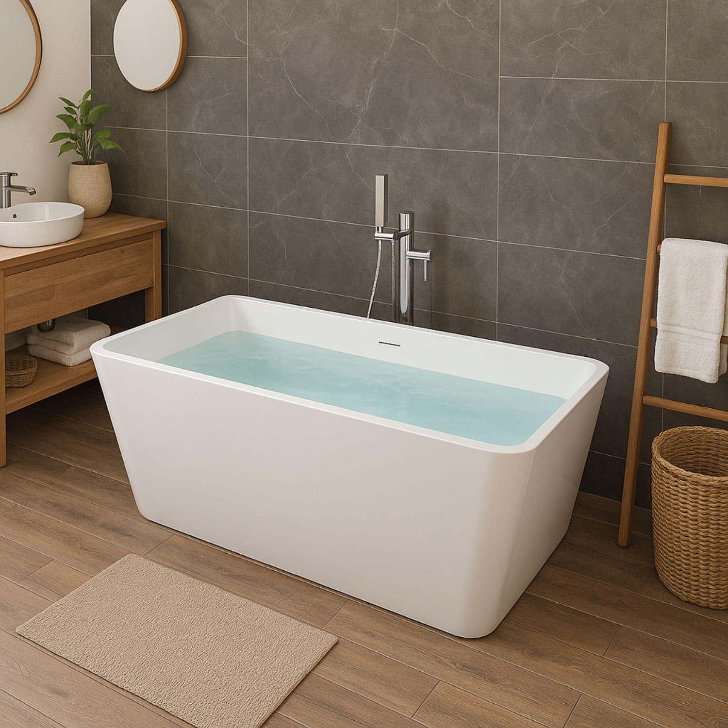 Vasca da bagno freestanding Rettangolare acrilico bianco lucido 3 misure - 8