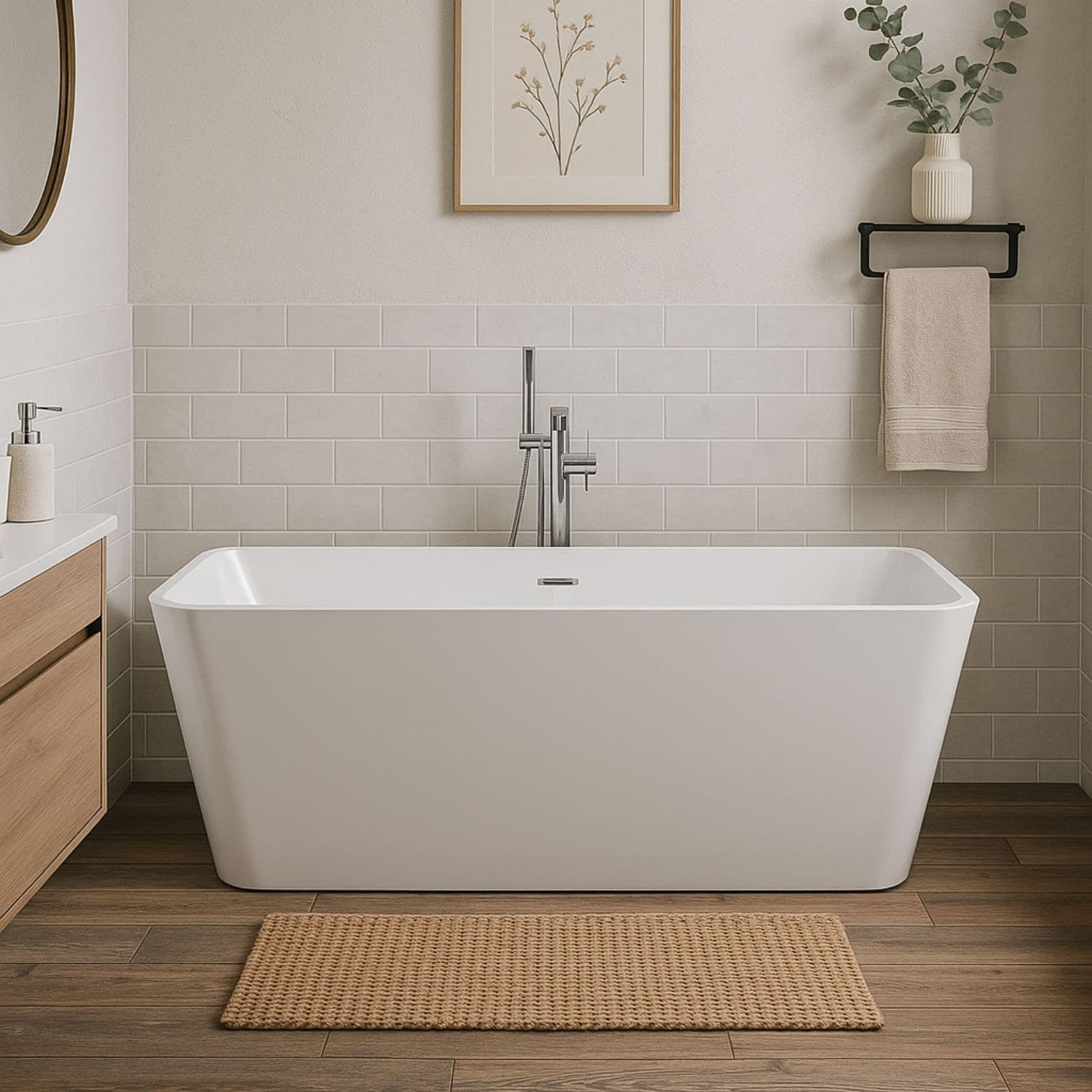 Vasca da bagno freestanding Rettangolare acrilico bianco lucido 3 misure - 4