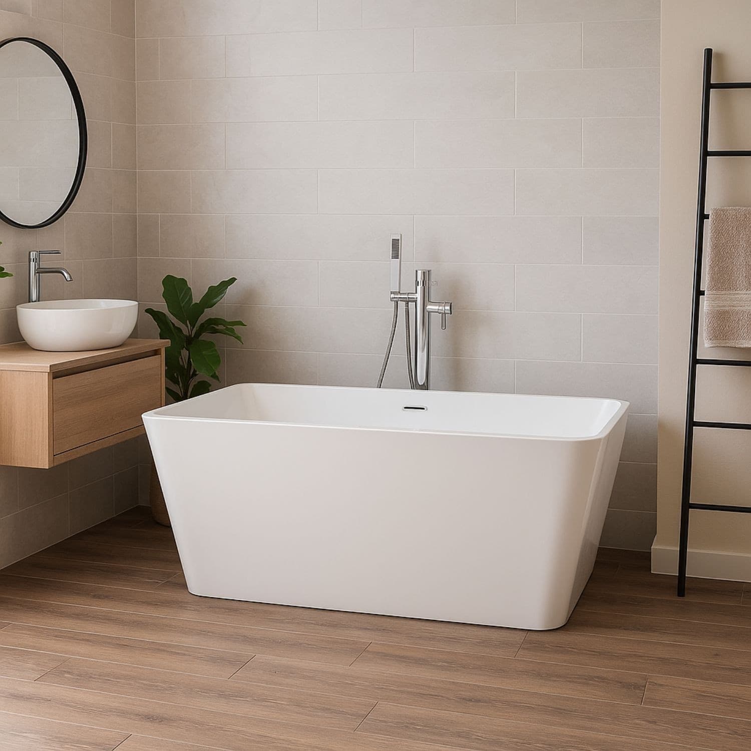 Vasca da bagno freestanding Rettangolare acrilico bianco lucido 3 misure - 5