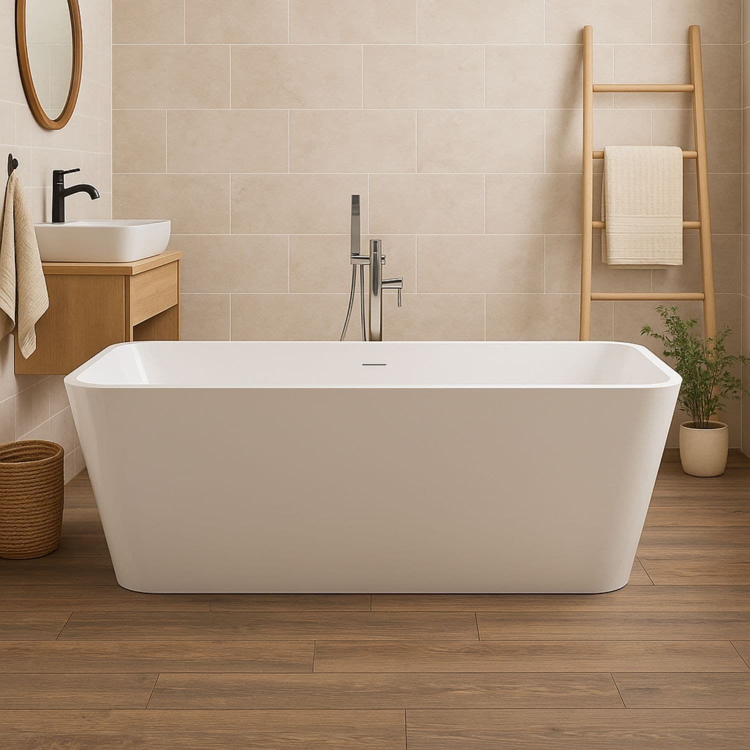 Vasca da bagno freestanding Rettangolare acrilico bianco lucido 3 misure - 6