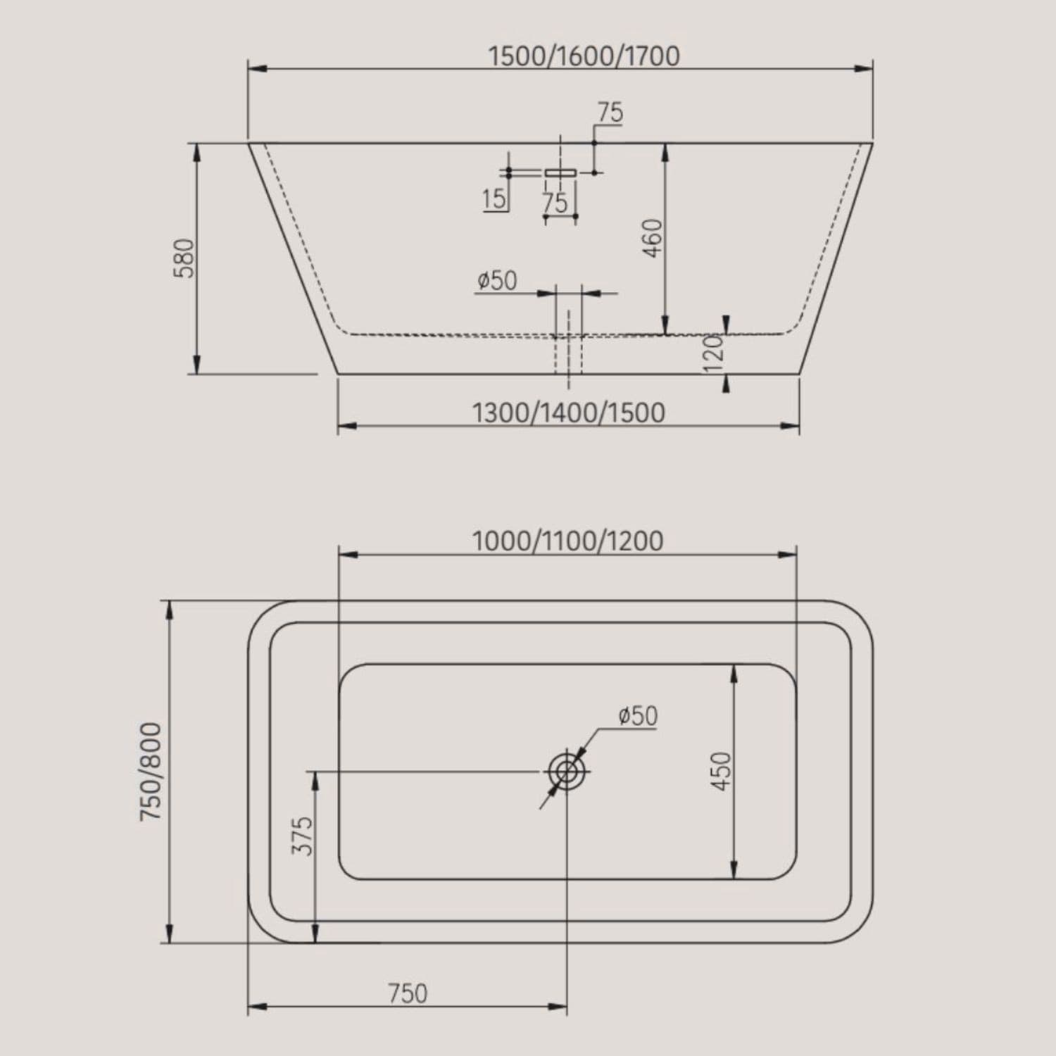 Vasca da bagno freestanding Rettangolare acrilico bianco lucido 3 misure - 7