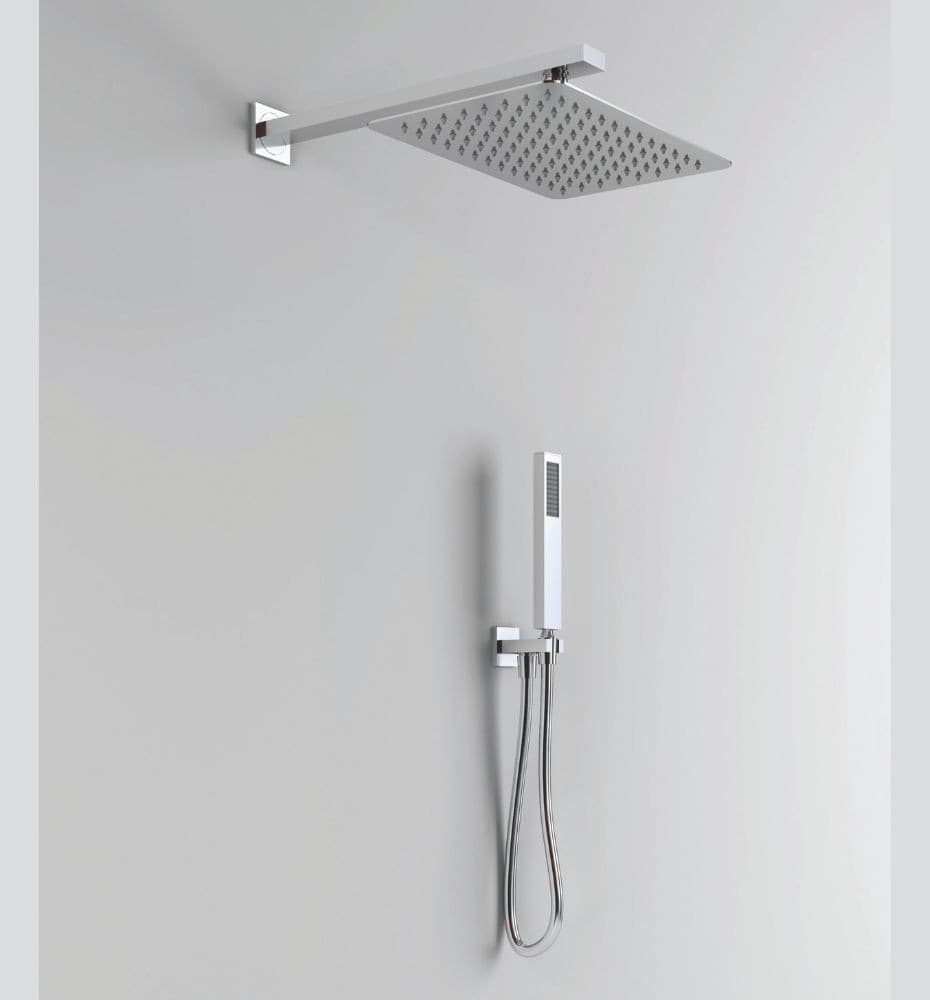 Kit Doccia Rettangolare 30x20 cm Completo Soffione Braccio Presa Acqua Doccetta Laccio - 2