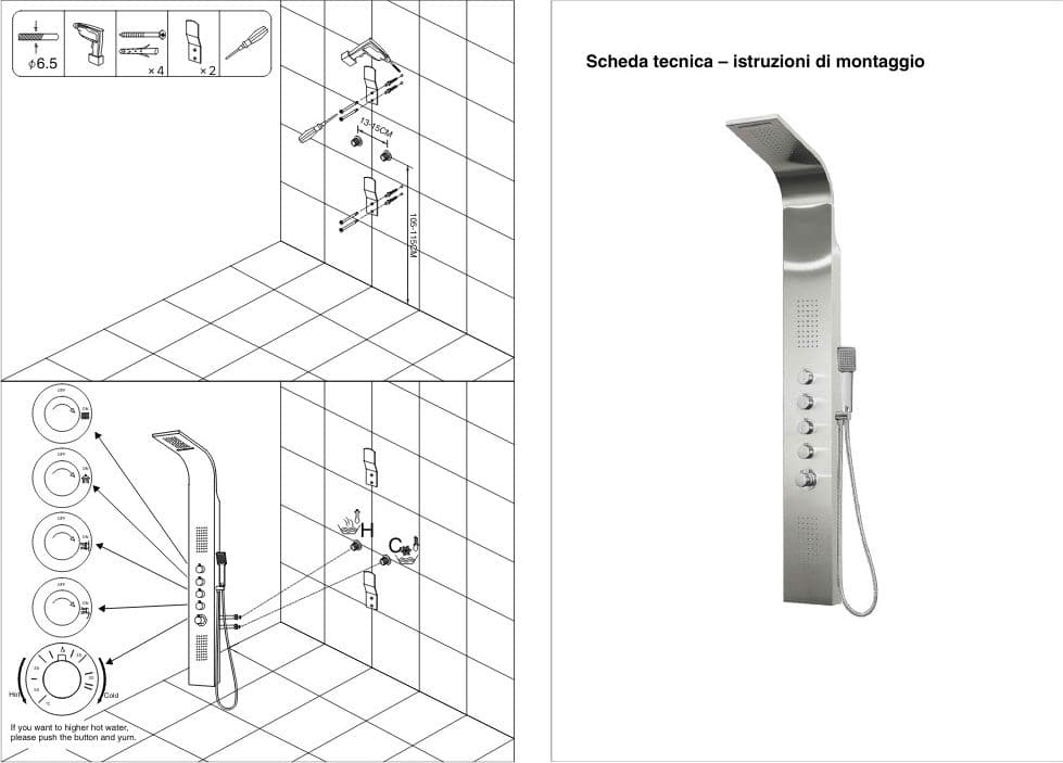 Colonna Doccia Termostatica Siria 4 Funzioni Getto A Cascata Bocchette Lombari - 11