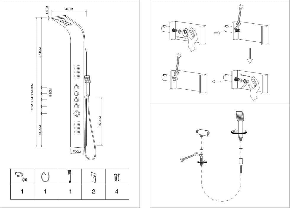 Colonna Doccia Termostatica Siria 4 Funzioni Getto A Cascata Bocchette Lombari - 12