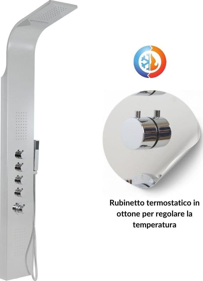 Colonna Doccia Termostatica Siria 4 Funzioni Getto A Cascata Bocchette Lombari - 20