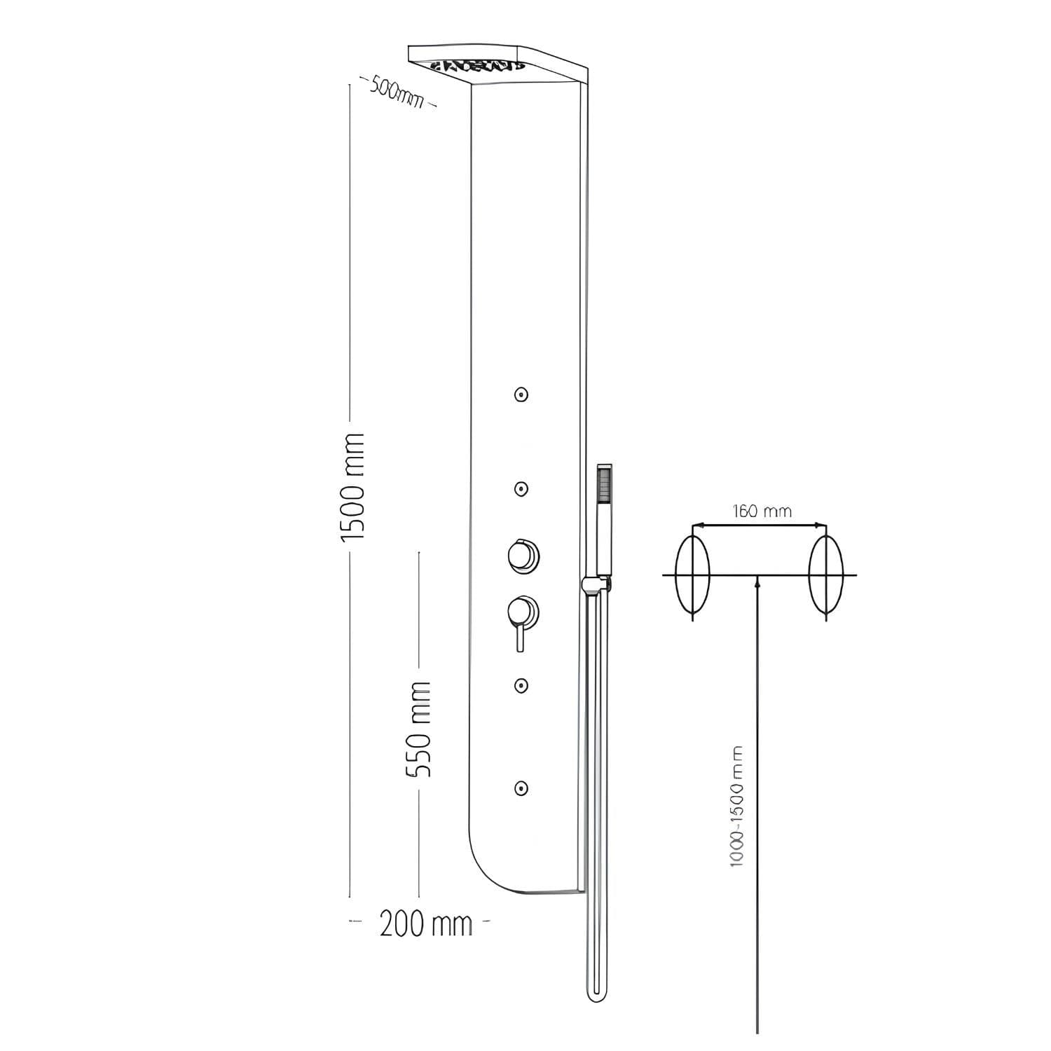 Colonna Doccia Acciaio Inox 3 Funzioni 4 Bocchette Idro Lombari L20xP50xH150  005B - 15