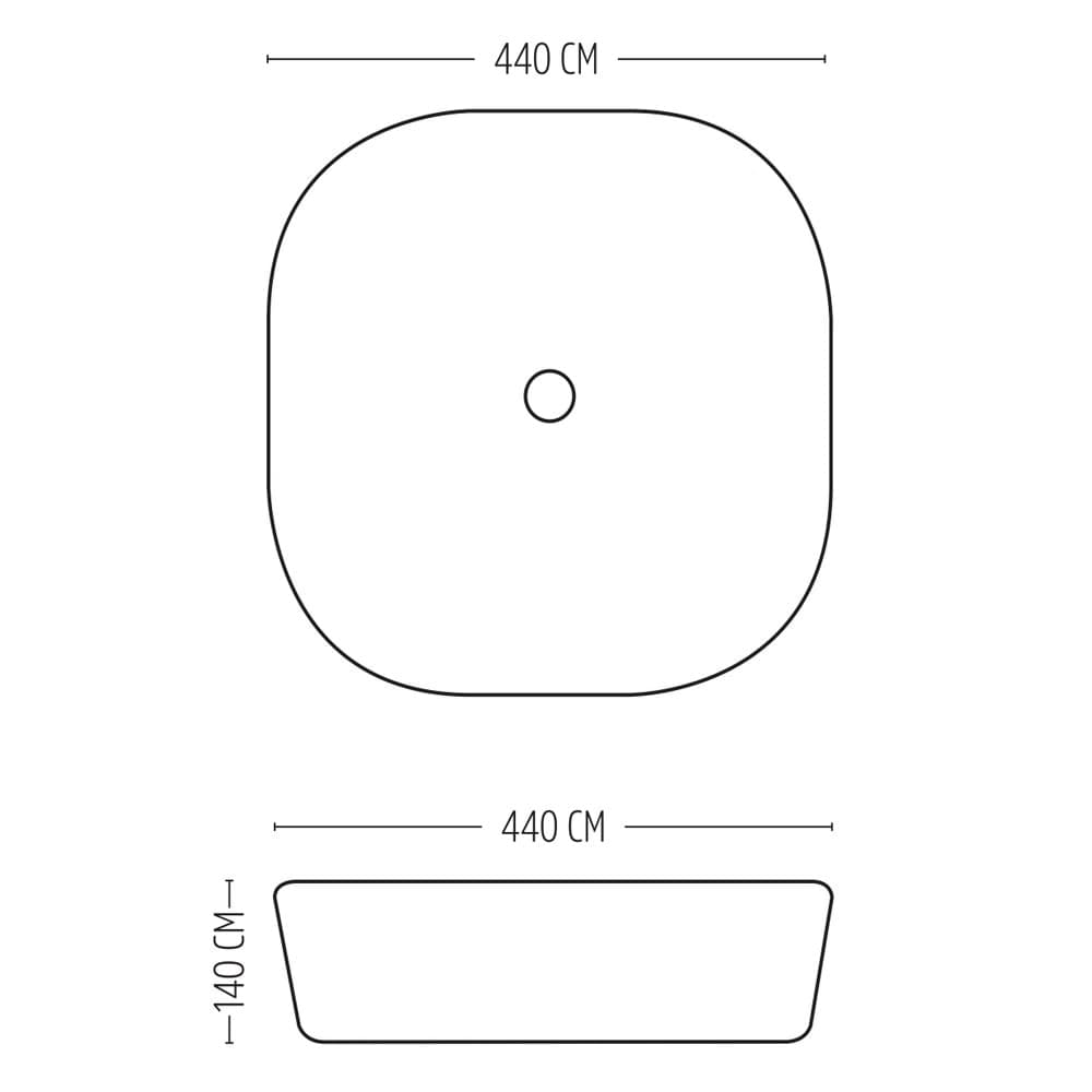 Lavabo Da Appoggio Ceramica Bianco Quadrato Tondeggiante 44x44x14 Cm - 3