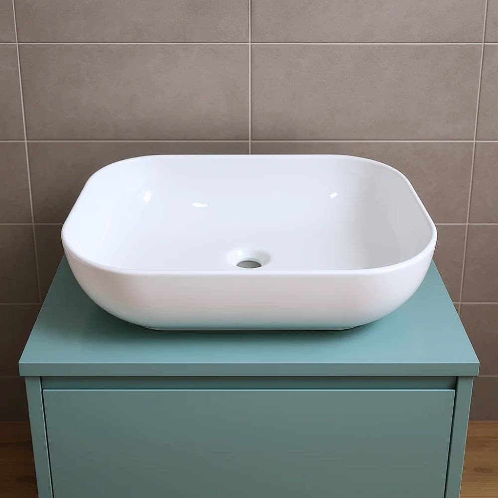 Lavabo Da Appoggio Ceramica Bianco Rettangolare  Arredo Bagno 50,5x40,5x14 Cm - 3