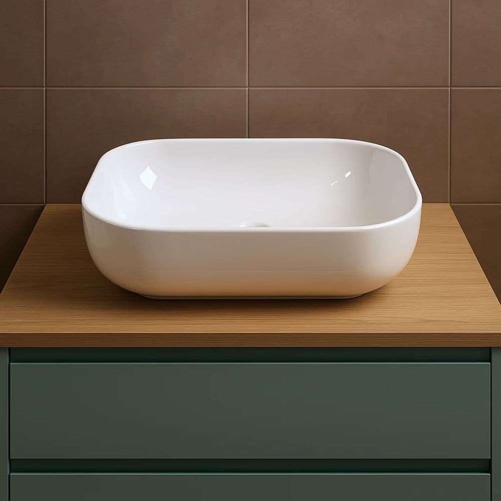 Lavabo Da Appoggio Ceramica Bianco Rettangolare  Arredo Bagno 50,5x40,5x14 Cm - 4