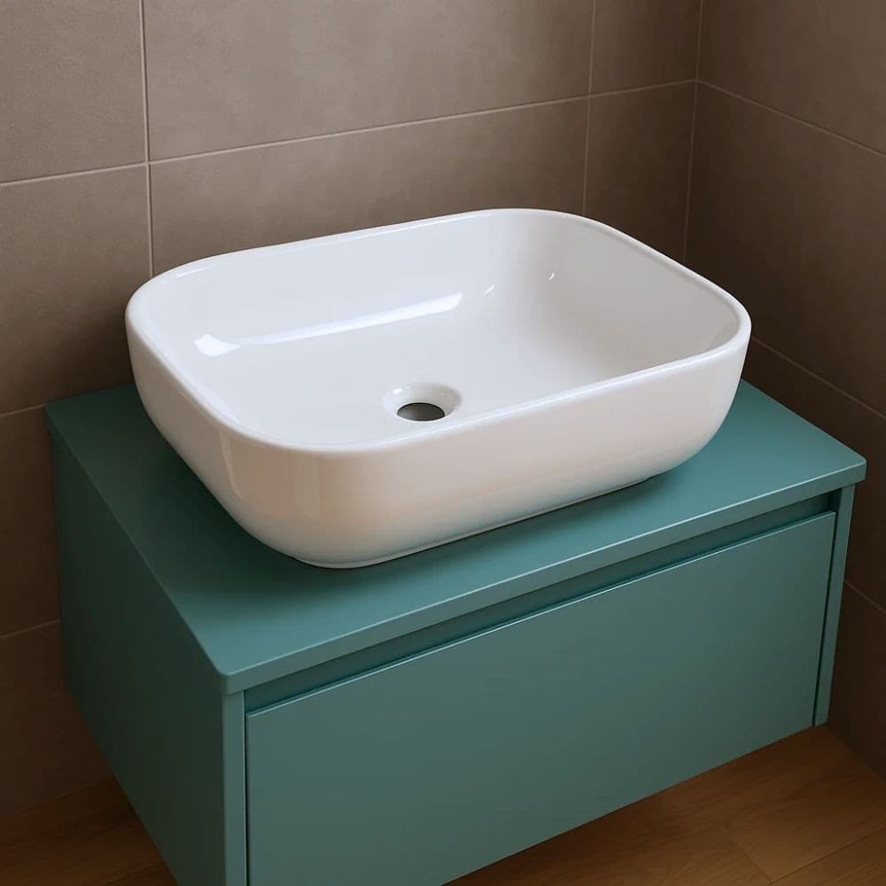 Lavabo Da Appoggio Ceramica Bianco Rettangolare  Arredo Bagno 50,5x40,5x14 Cm - 5